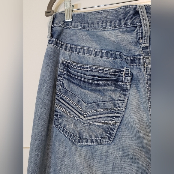 BKE Seth Jeans Size 38 X 30.5 High Rise Lightwash Straight Leg Whiskering Fading - Picture 12 of 16